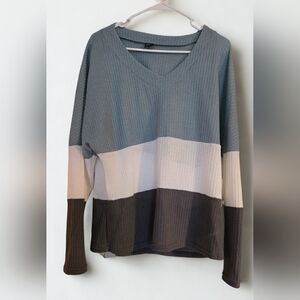 Color Block Long Sleeve Top GREY WHITE BLACK